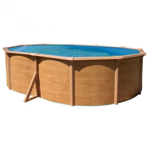 Ce type de piscine hors sol n'est pas démontable en hiver. Source image : Piscine métal aspect bois TRIGANO